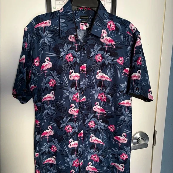 Rosso Milano Blue Floral Short Sleeve Button-Up Shirt Men's XL - Picture 6 of 8